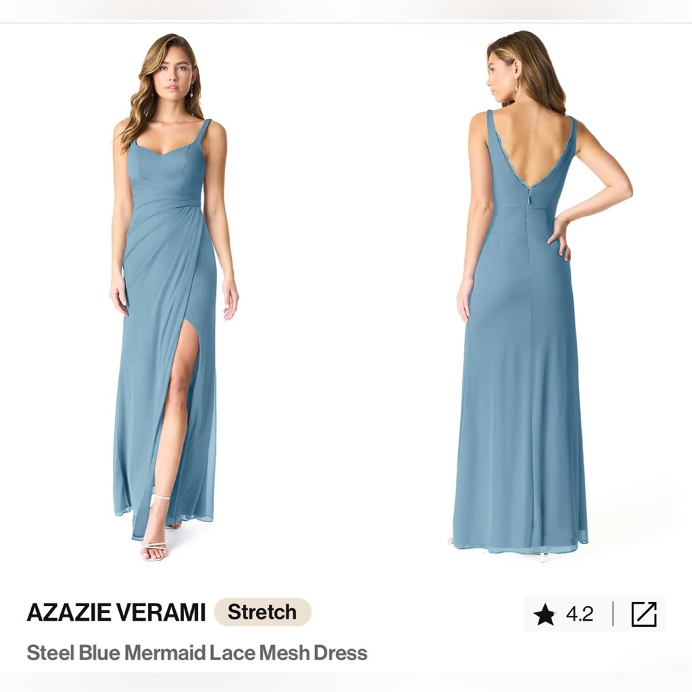 Azazie Blue Sleeveless V-Neck Gown with Slit